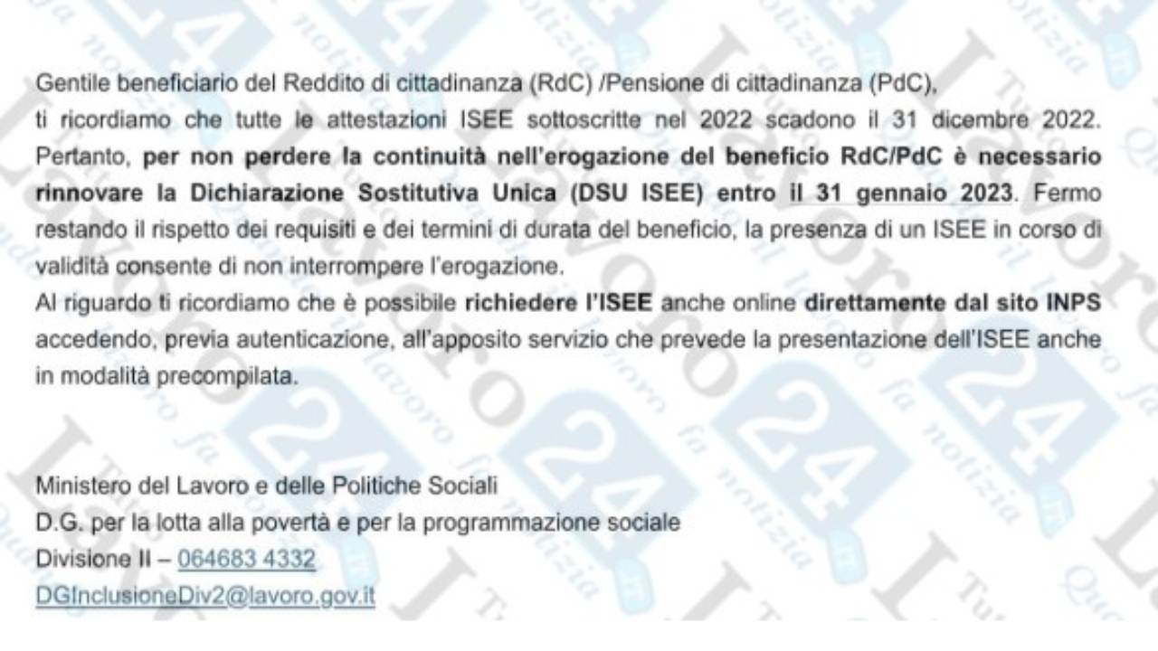 reddito di cittadinanza email ministero