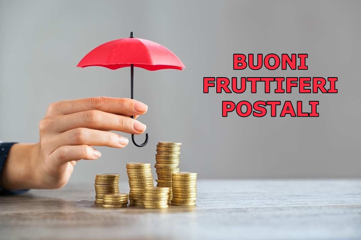 OMBRELLO PROTEGGE MONETE, SCRITTA BUONI FRUTTIFERI POSTALI